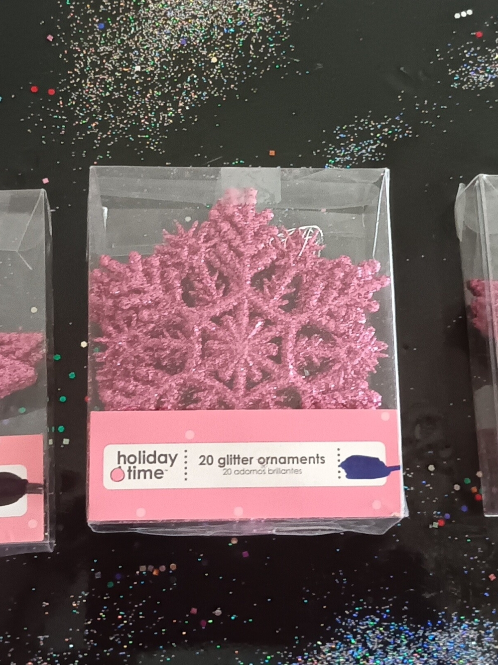 Holiday Time Pink Glitter Snowflake Ornaments - 20 Pack